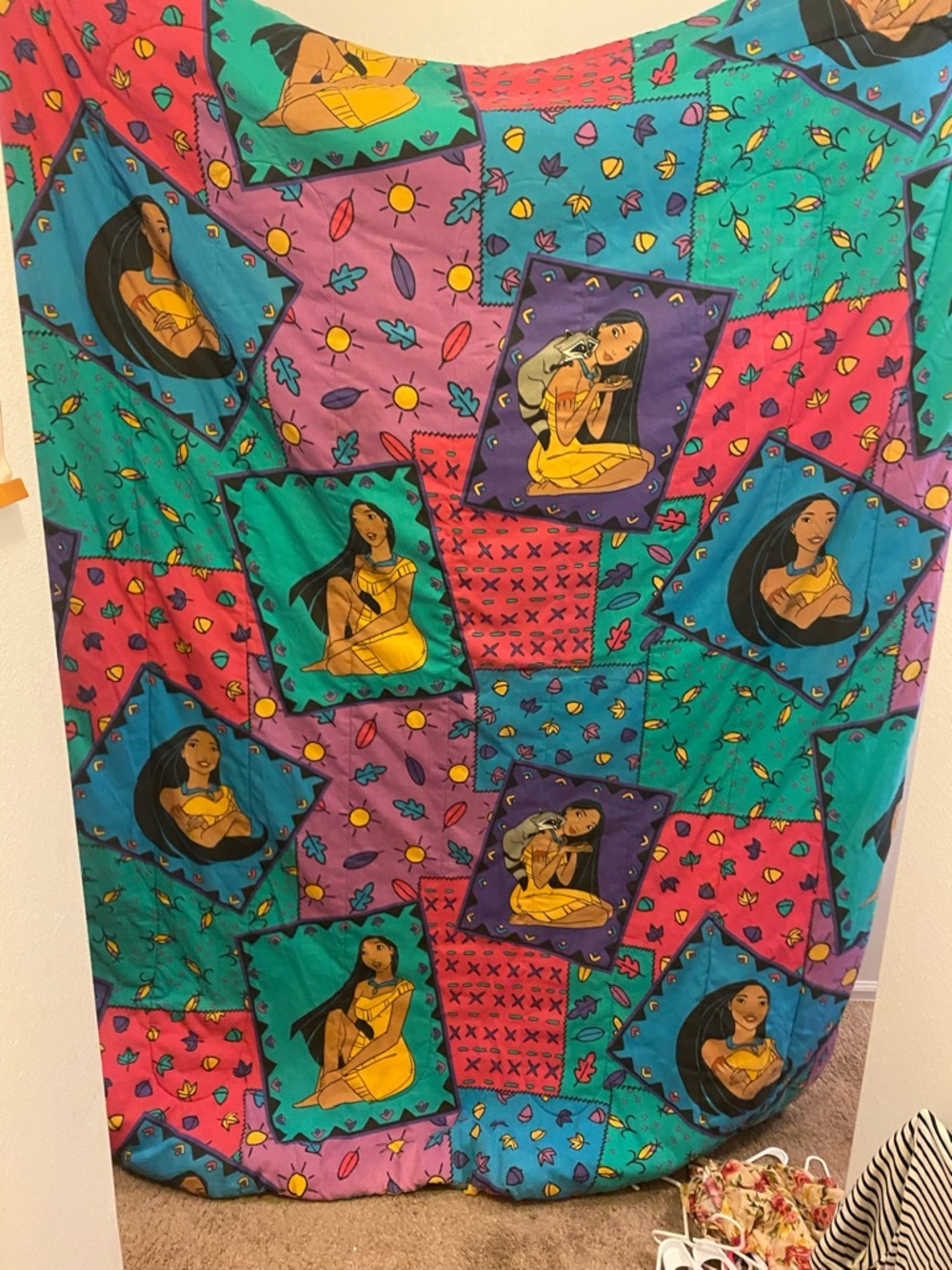 Vintage Disney Patchwork Pocahontas Quilt Blanket
